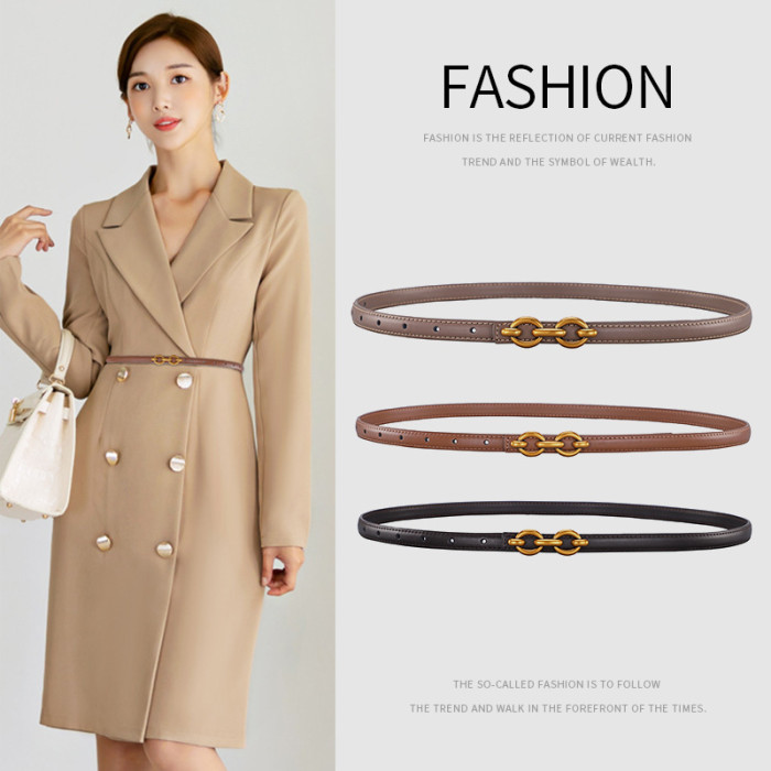 Versatile Blazer Dress Decorative Skinny Business Casual Black Leather Belt black gold