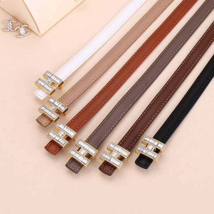 Narrow H Buckle Leather Belt Versatile for Dresses Stylish Business Casual Black