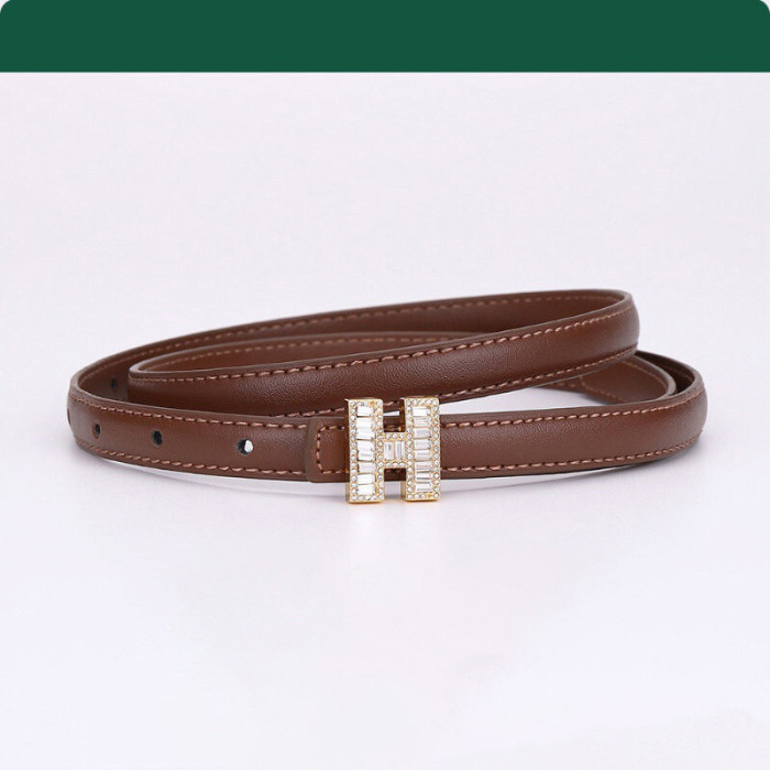 Narrow H Buckle Leather Belt Versatile for Dresses Stylish Business Casual Black