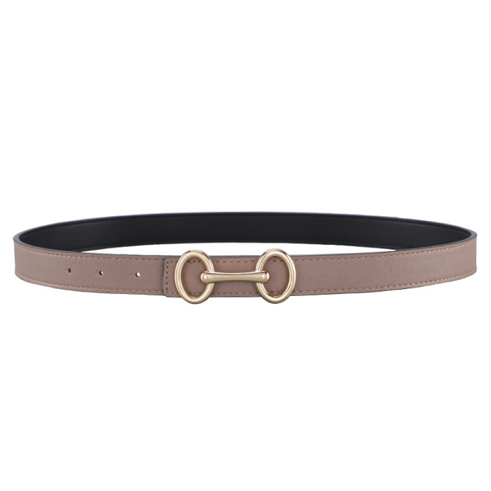 Leather Double Ring Buckle Belt Versatile for Jeans Dresses Business Casual blac
