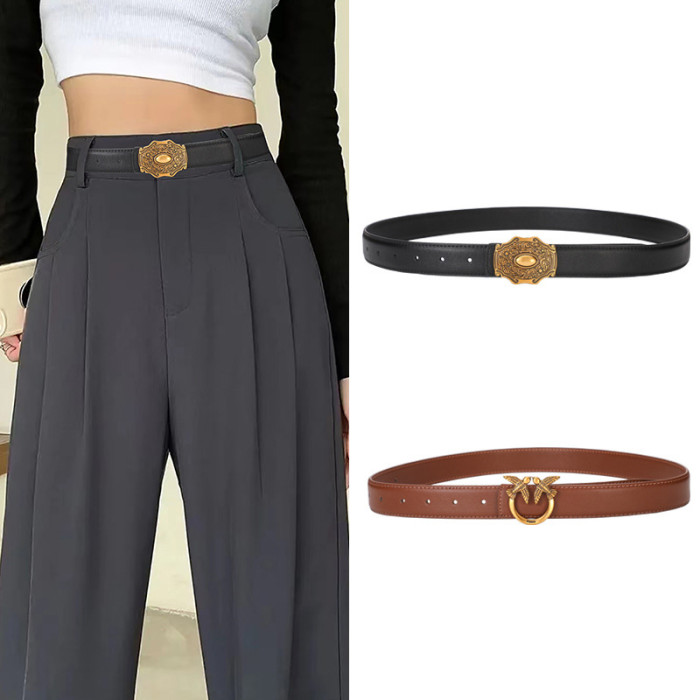 Leather Belt with Bird-Shaped Buckle Versatile Swallow-Decorated Business Casual