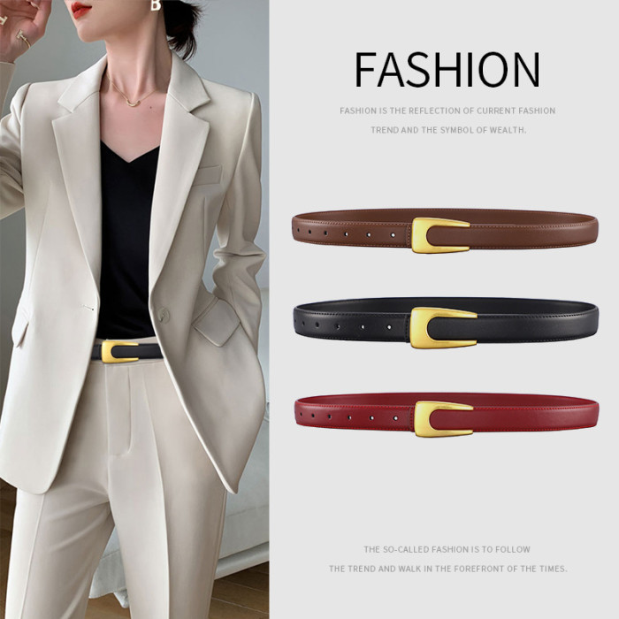 Vintage Leather Minimalist Belt Versatile for Dresses Suit Business Casual black