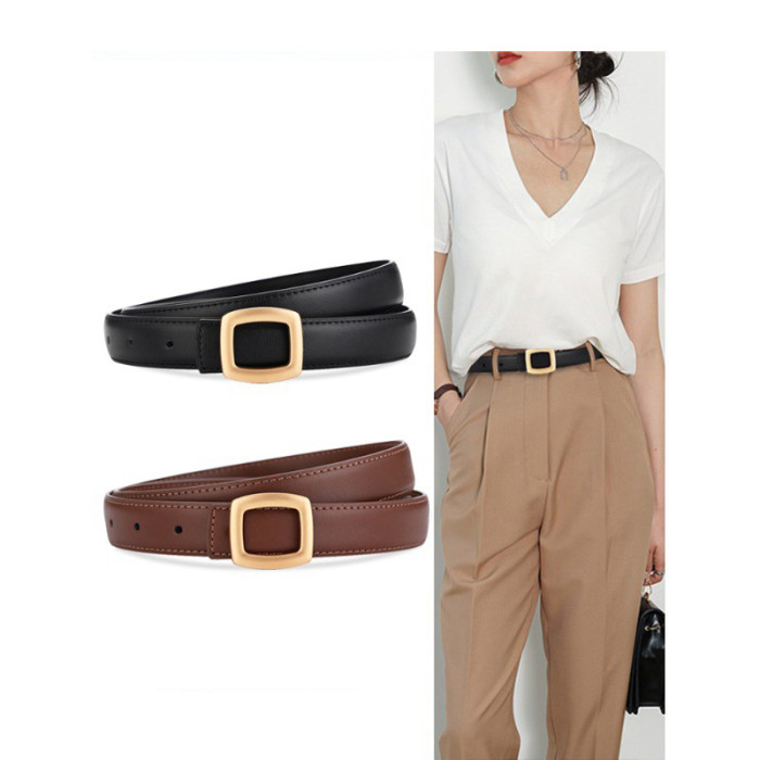 Minimalist Trendy fashion Leather Versatile Black Belt for Jeans Suit Skirts