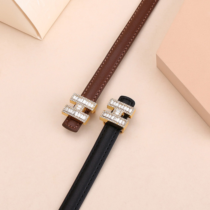 Narrow H Buckle Leather Belt Versatile for Dresses Stylish Business Casual Black