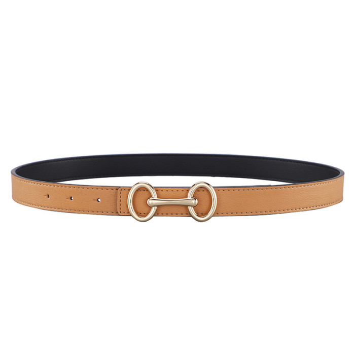 Leather Double Ring Buckle Belt Versatile for Jeans Dresses Business Casual blac