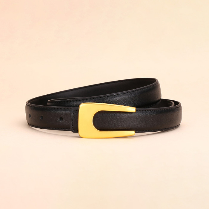 Vintage Leather Minimalist Belt Versatile for Dresses Suit Business Casual black