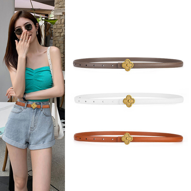 Leather Vintage Minimalist Skinny Belt for Jeans Skirts Pants Business Casual