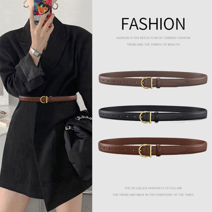 Leather Pin Buckle Versatile Minimalist Belt Jeans Suit Skirt Pants Business casual