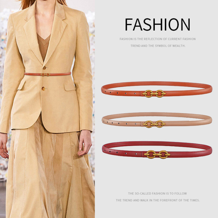 Versatile Blazer Dress Decorative Skinny Business Casual Black Leather Belt black gold