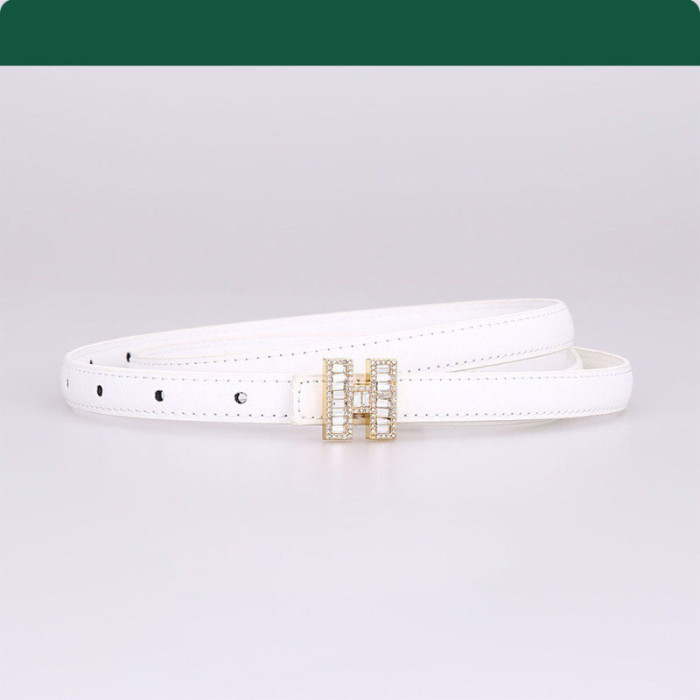 Narrow H Buckle Leather Belt Versatile for Dresses Stylish Business Casual Black