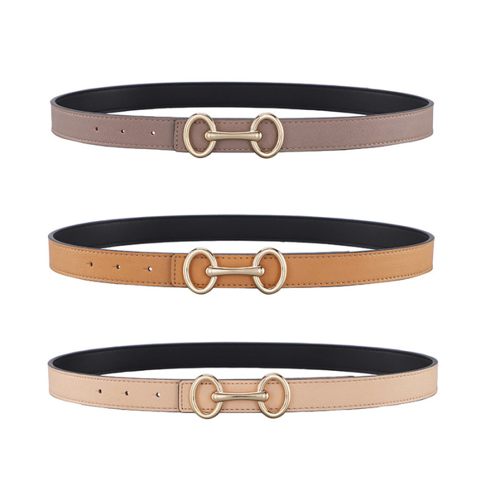 Leather Double Ring Buckle Belt Versatile for Jeans Dresses Business Casual blac