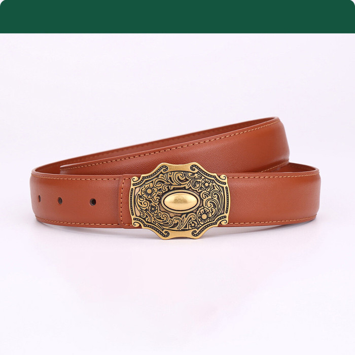 Vintage Engraving Minimalist Leather Belt Versatile for Jeans Business Casual