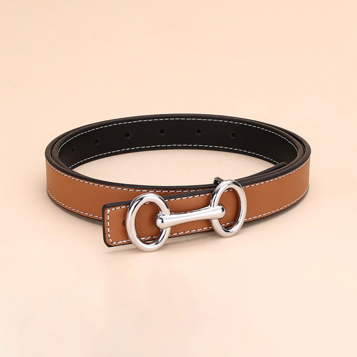 Versatile Decorat Leather Slide Buckle Belt Black for Suit Pants Business Casual