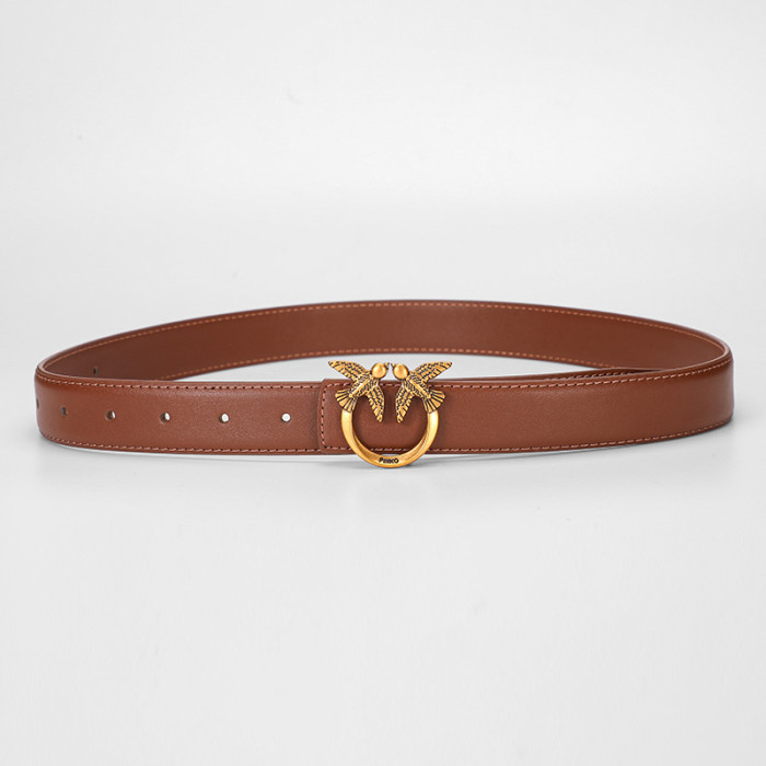 Leather Belt with Bird-Shaped Buckle Versatile Swallow-Decorated Business Casual