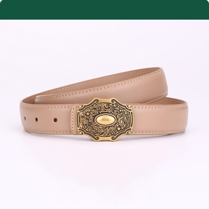 Vintage Engraving Minimalist Leather Belt Versatile for Jeans Business Casual