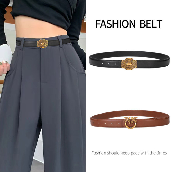 Vintage Engraving Minimalist Leather Belt Versatile for Jeans Business Casual