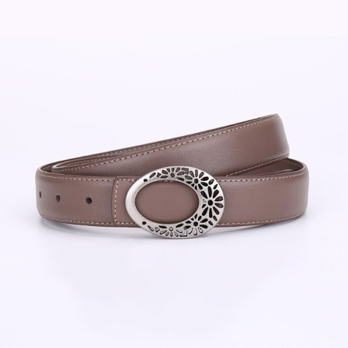 Oval Cut-Out Flowers Leather Belt Versatile for Casual Suits Skirts Trousers
