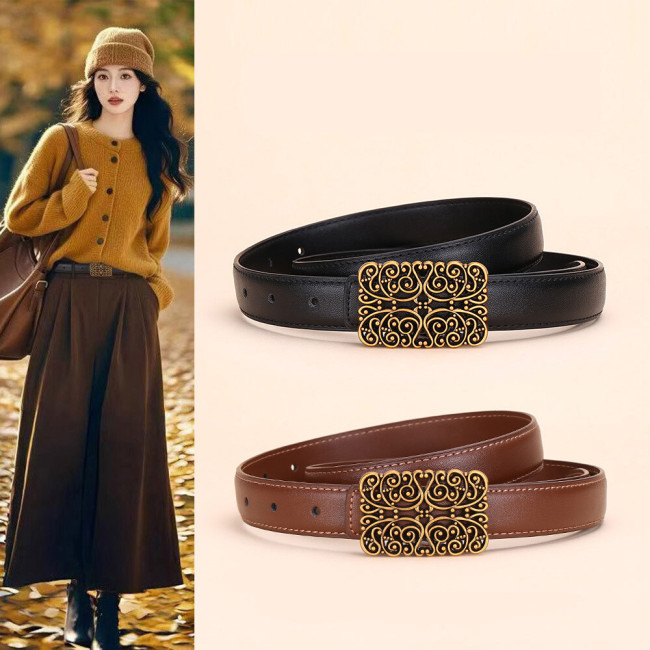 Versatile Black Leather Belt for Jeans Suits Skirts Trousers Business Casual