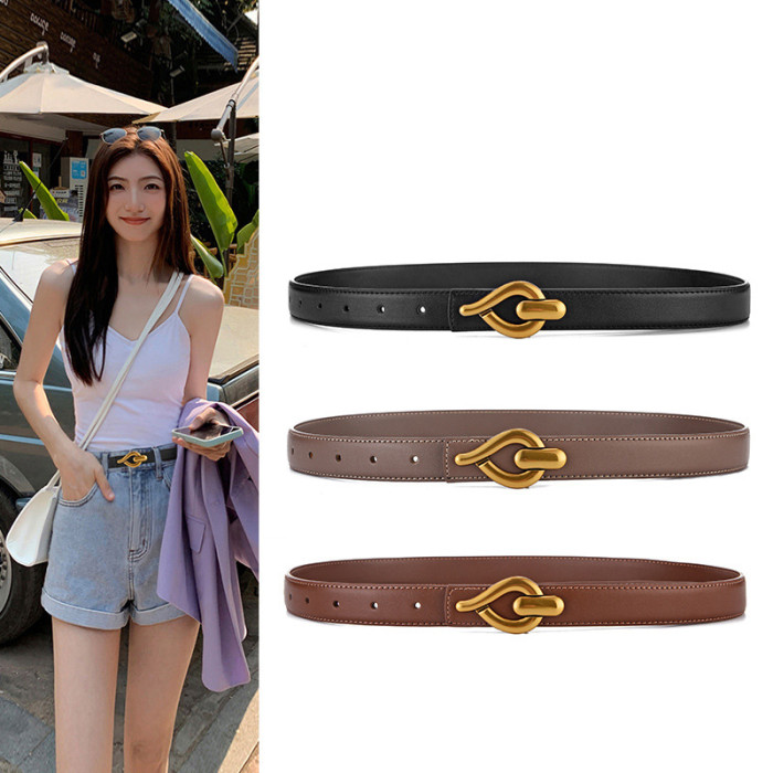 Vintage Leather Versatile Black Belt for Jeans Skirts Suits Business Casual Eleg