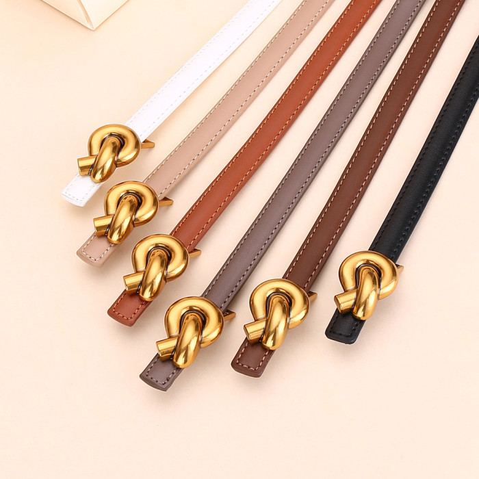 Versatile Leather Skinny Belt for Jeans Skirts Trousers Suits Business Casual