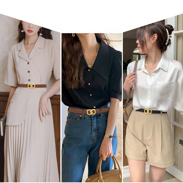 Leather Versatile Black Belt for Jeans Skirts Suits Trousers Business Casual