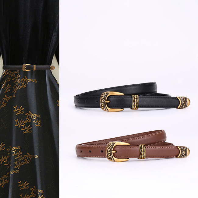 Leather Belt with Pin Buckle Versatile for Jeans Skirts Trousers Suits Black
