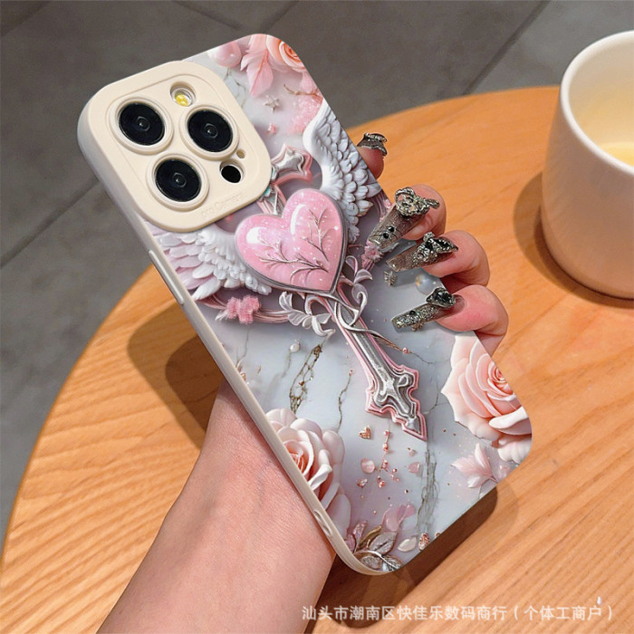 For iPhone 17 Air 17 Pro Max 16 15 14 13 12 Phone Cover Love Cross Angel Wings