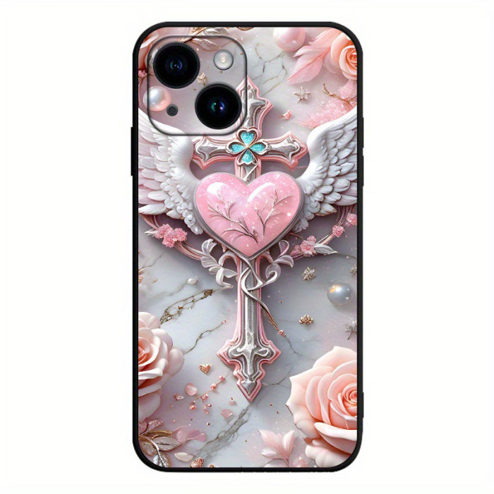 For iPhone 17 Air 17 Pro Max 16 15 14 13 12 Phone Cover Love Cross Angel Wings