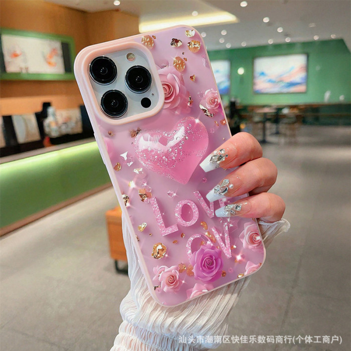 For iPhone 17 Air 17 Pro Max 16 15 14 13 12 11 XR 7 8 XS Phone Cover Rose Love