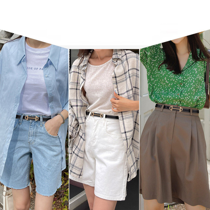 Double-Sided Leather Minimalist Versatile Belt for Suits Skirts Trousers Casual