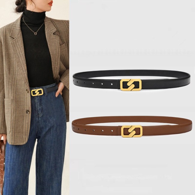 Leather Versatile Black Belt for Jeans Skirts Suits Trousers Business Casual