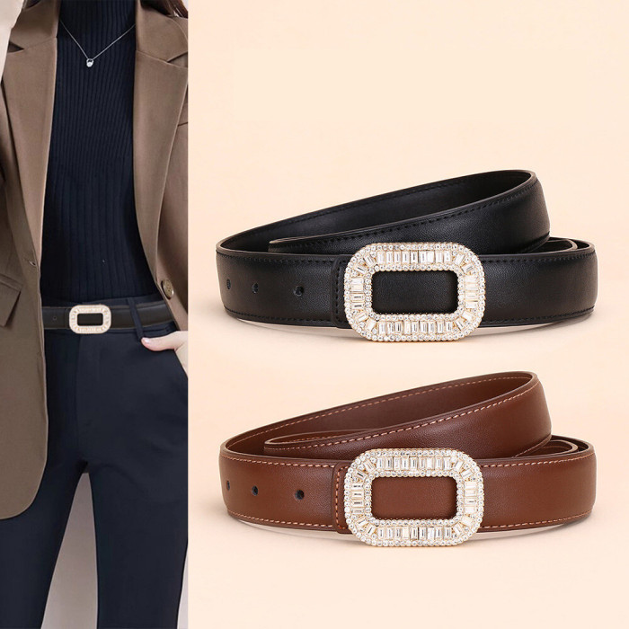 Rhinestone Leather Black Belt for Jeans Skirts Pants Suits Business Casual