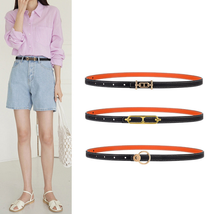 Double-Sided Leather Minimalist Versatile Belt for Suits Skirts Trousers Casual
