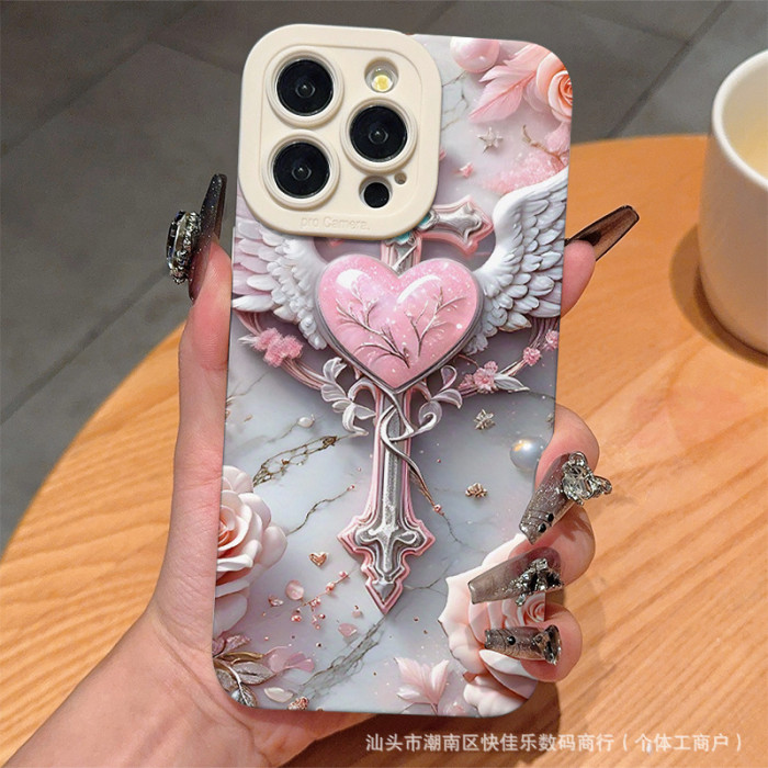 For iPhone 17 Air 17 Pro Max 16 15 14 13 12 Phone Cover Love Cross Angel Wings