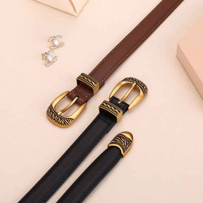 Leather Belt with Pin Buckle Versatile for Jeans Skirts Trousers Suits Black