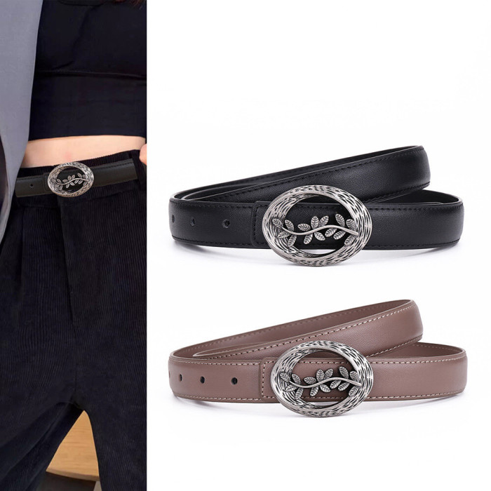 Fashion Vintage Versatile black Leather Belt for Jeans Skirts Trousers Suits