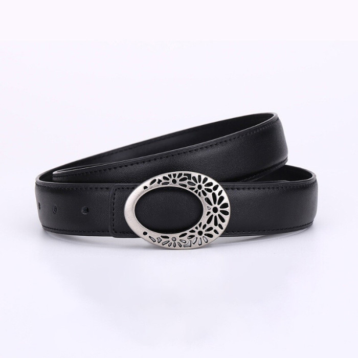 Oval Cut-Out Flowers Leather Belt Versatile for Casual Suits Skirts Trousers