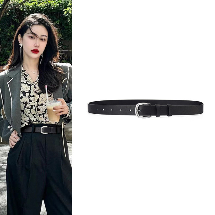 Minimalist Leather Versatile Black Belt for Suits Jeans Skirts Business Casual