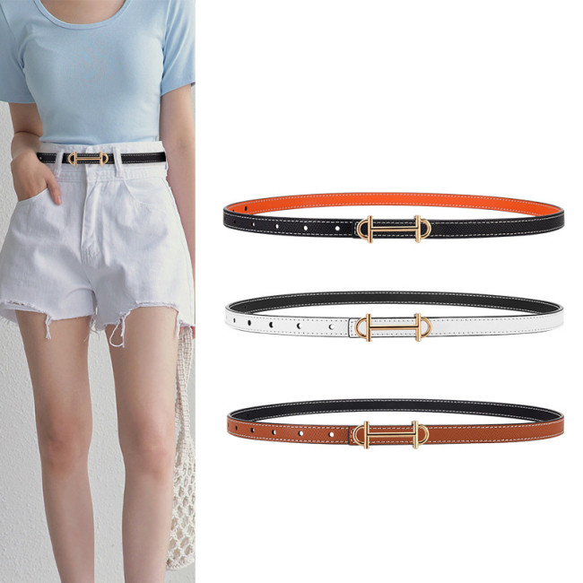 Double-Sided Leather Minimalist Versatile Belt for Suits Skirts Trousers Casual