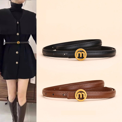 Leather Versatile Slim Belt for Dresses Jeans Suits Fashionable Minimalist black