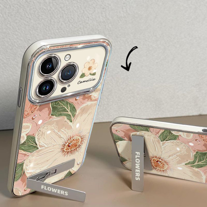 For iPhone 17 Air 17 16 Pro Max 15 14 13 12 11 8 Phone Cover Camellia w/Lanyard bracket
