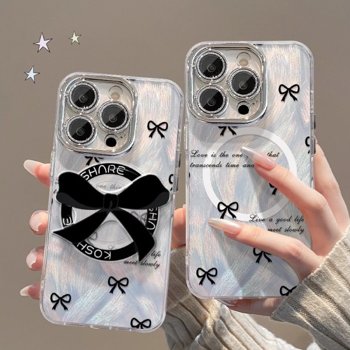 For iPhone 17 Air 17 Pro Max 16 15 14 13 12 11 Phone Cover Bow Magnetic Bracket