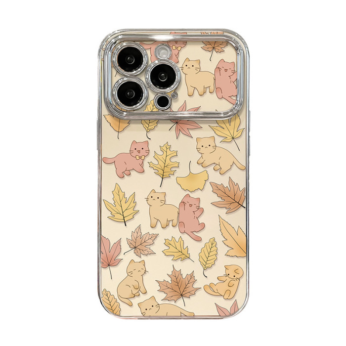 For iPhone 17 Air 17 Pro Max 16 15 14 13 12 11 XR Phone Cover Leaf Cat Bracelet