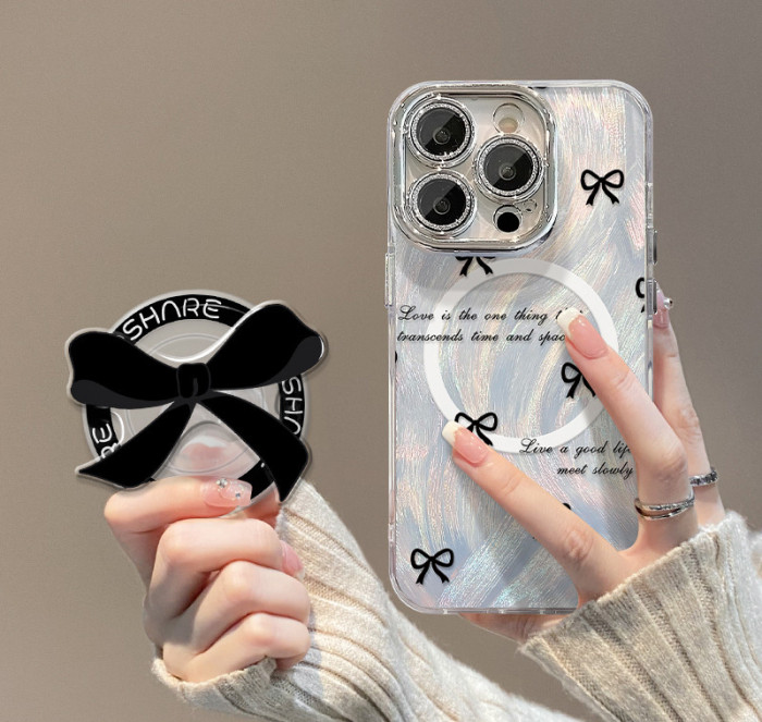For iPhone 17 Air 17 Pro Max 16 15 14 13 12 11 Phone Cover Bow Magnetic Bracket