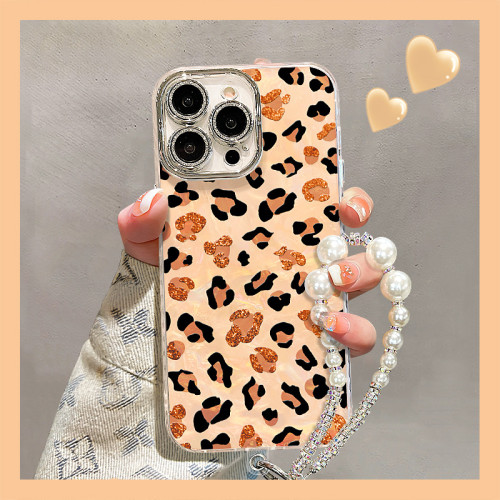 For iPhone 17 Air 17 Pro Max 16 15 14 13 12 11 Phone Cover Leopard Bracelet Case