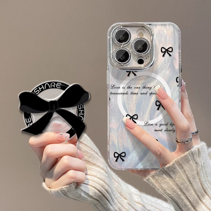 For iPhone 17 Air 17 Pro Max 16 15 14 13 12 11 Phone Cover Bow Magnetic Bracket