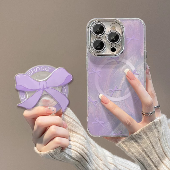 For iPhone 17 Air 17 Pro Max 16 15 14 13 12 11 Phone Cover Bow Magnetic Bracket
