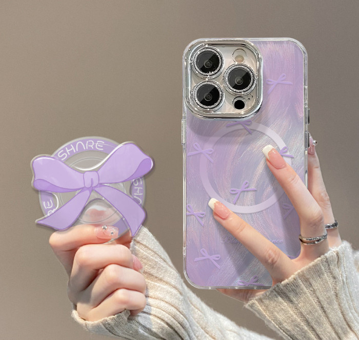 For iPhone 17 Air 17 Pro Max 16 15 14 13 12 11 Phone Cover Bow Magnetic Bracket