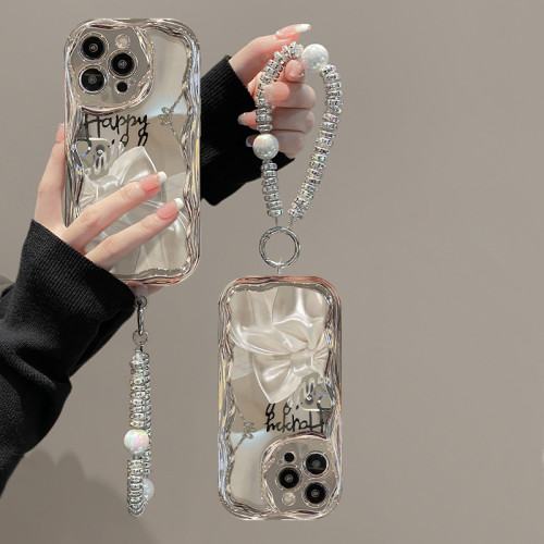 For iPhone 17 Air 17 Pro Max 16 15 14 13 12 11 XR 8 XS Phone Cover Bow Bracelet