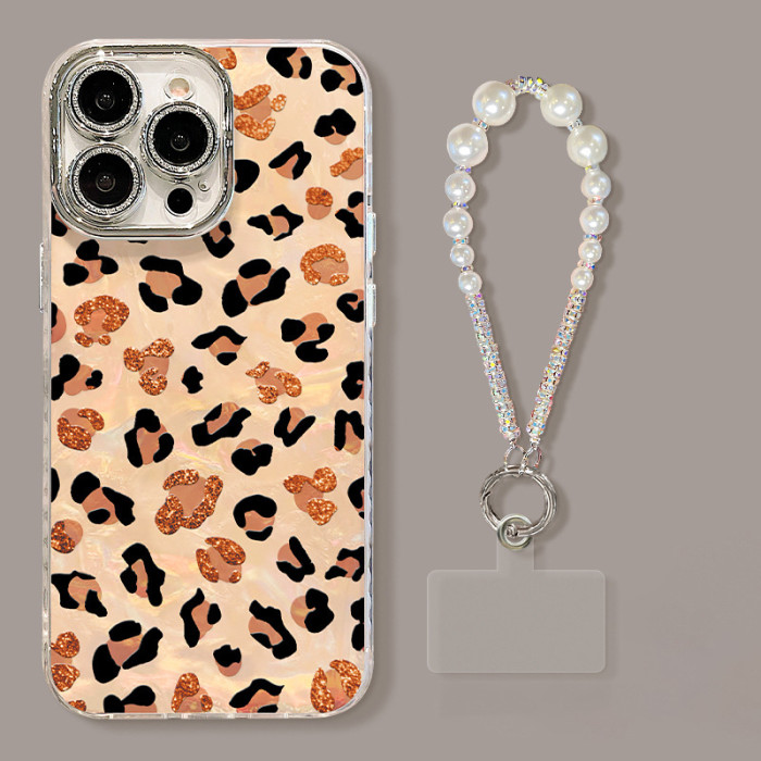 For iPhone 17 Air 17 Pro Max 16 15 14 13 12 11 Phone Cover Leopard Bracelet Case